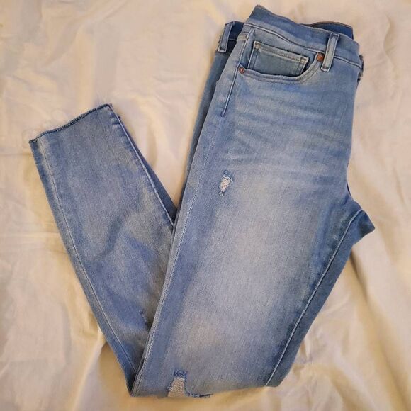 Express light blue skinny ankle distressed midrise raw hem jean 10 long - Picture 2 of 11